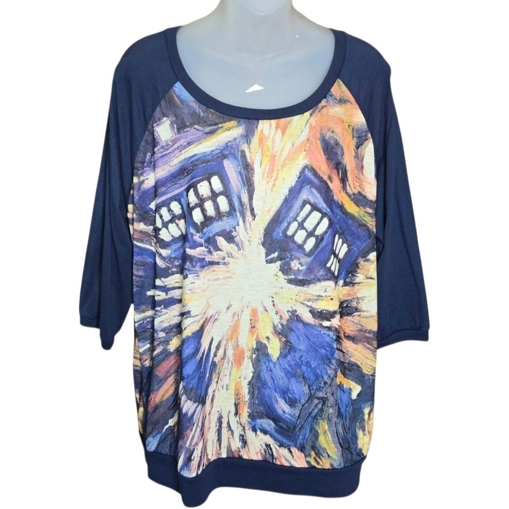 Ripple Junction Womens Geek‎ Sci Fi Dr Who Shirt Size 2X Exploding TARDIS Raglan